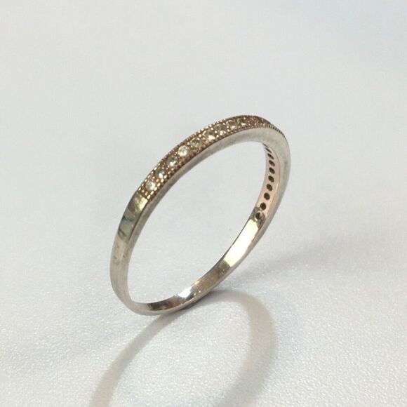 Sterling Silver Ring Size 6.75 Half Eternity Pave Style CZ Band Signed 925 - Picture 9 of 13